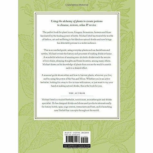 Hardcover copy of The Herball's Guide to Botanical Drinks by Michael Isted, featuring botanical illustrations on the cover.