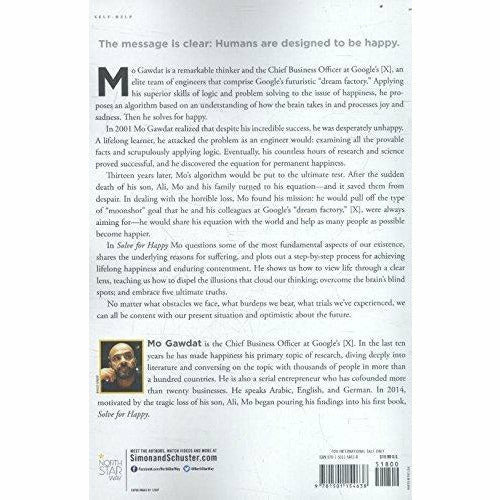 Paperback of "Solve for Happy" by Mo Gawdat, non-fiction book on engineering happiness with a Simon & Schuster export edition.