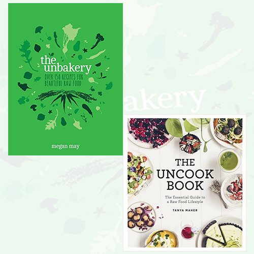 Unbakery and Uncook 2 hardcover books by Megan May, non-fiction collection with recipe and cooking tips, displayed together