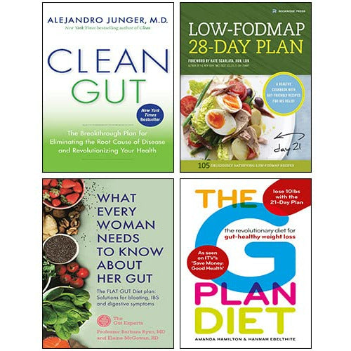 What Every Woman Needs to Know About Her Gut, The Low-Fodmap 28-Day Plan, Clean Gut, The G Plan Diet 4 Books Collection Set - The Book Bundle