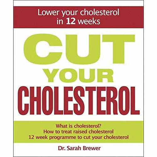 Hardcover book titled "Cut Your Cholesterol" by Dr. Sarah Brewer, featuring a clean cover design on a white background.