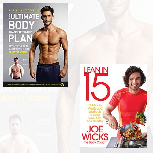 Bluebird paperback set of Joe Wicks' Your Ultimate Body Transformation Plan and Lean In 15 books, featuring colorful cover designs.