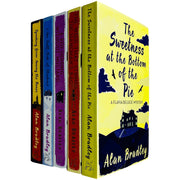 Collection of five Flavia de Luce mystery books by Alan Bradley, featuring colorful book covers from the Orion series set.