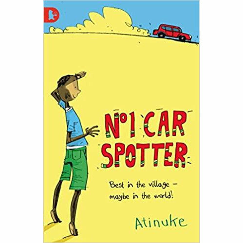 The No. 1 Car Spotter Series 6 Books collection box set by Atinuke, featuring colorful illustrations of cars and characters.