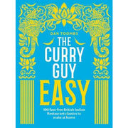 Hardcover of "The Curry Guy Easy" by Dan Toombs, featuring a colorful cover with images of British Indian restaurant dishes.