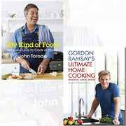 Gordon Ramsay's "My Kind of Food" and "Ultimate Home Cooking" hardcover books by John Torode, featuring colorful cover designs.