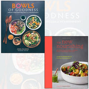 Two hardcover books from Nina Olsson's Bowls of Goodness & The New Nourishing collection set by Kyle Books, featuring colorful cover art.