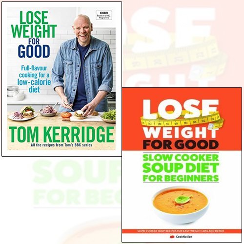 Set of two books by Tom Kerridge on weight loss and slow cooker soup diets, featuring non-fiction titles with mixed formats.