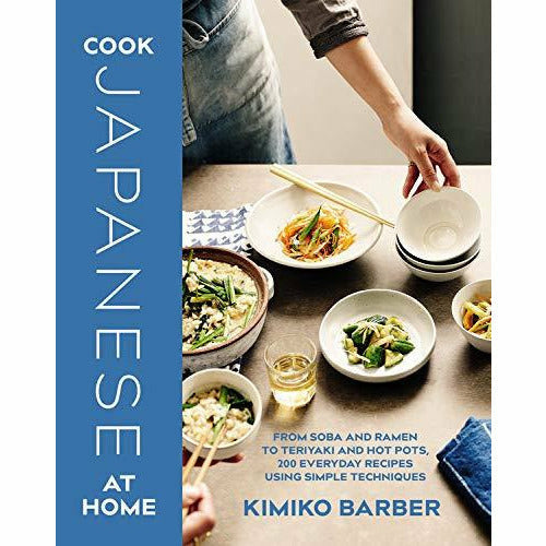 Hardcover book titled "Cook Japanese at Home" by Kimiko Barber, featuring Japanese recipes with 7 ingredients or fewer.