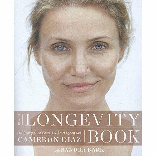 Collection of three paperback books by Cameron Diaz on happiness, longevity, and health, published by Harper Thorsons.