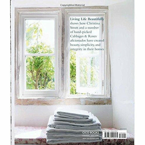 Hardcover book titled Living Life Beautifully by Christina Strutt, with Nancy Alsop, featuring elegant design and inspiring content.