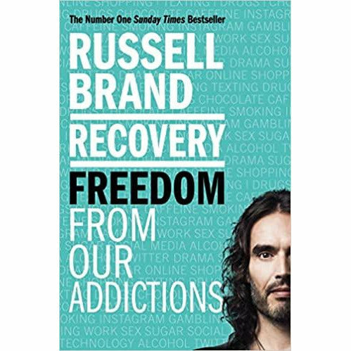 Bluebird paperback book titled "Recovery: Freedom From Our Addictions" by Russell Brand, featuring a blue cover and bold title text.
