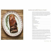Hardcover of Ginger Pig Meat Book by Tim Wilson & Fran Warde, featuring meat cuts and cooking tips with images of meat preparations.