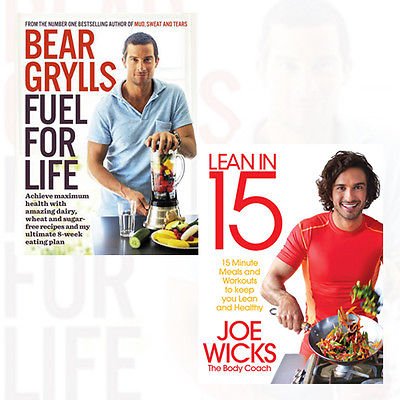 Bluebird paperback books by Joe Wicks, Lean In 15 and Fuel for Life collection, featuring colorful cover designs.