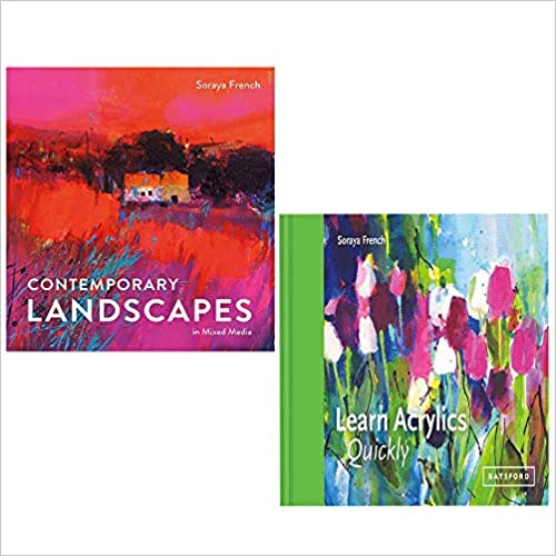 Two hardcover books from Soraya French's Contemporary Landscapes in Mixed Media and Learn Acrylics collection by Batsford Ltd.