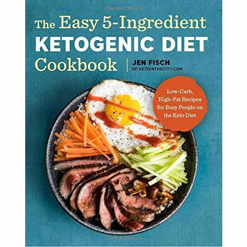 Set of four paperback ketogenic diet cookbooks by Iota Publishing, Martina Slajerova, and Jen Fisch, featuring easy 5-ingredient recipes.
