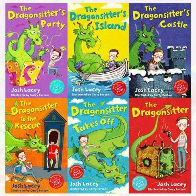 Set of The Dragonsitter Series 6 books by Josh Lacey in paperback, featuring colorful covers and illustrations from the fiction collection.
