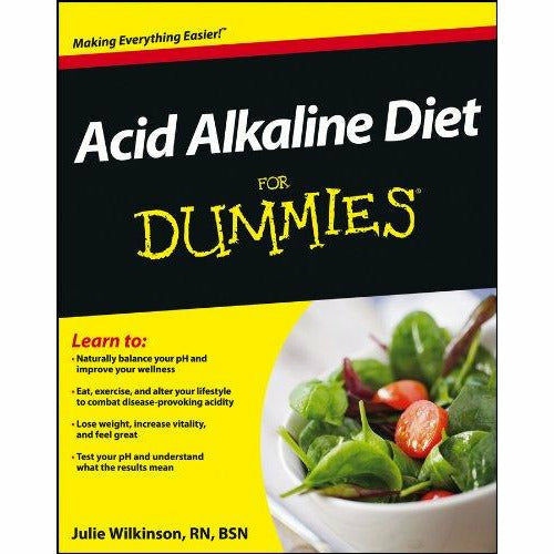 Paperback for Dummies book titled "Acid Alkaline Diet" by Julie Wilkinson featuring a colorful cover with diet and health illustrations.