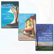 Set of three paperback non-fiction books by Daniel Klein and Thomas Cathcart, including "Plato and a Platypus" and "Travels with Epicurus."