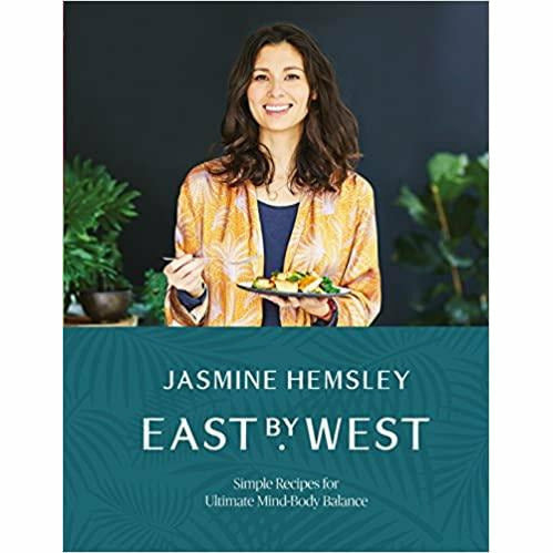 Bluebird hardcover book titled "East by West" by Jasmine Hemsley featuring simple recipes for mind-body balance, shown with cover visible.