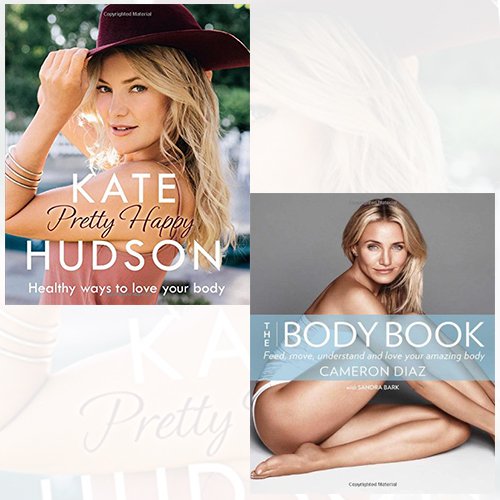 Set of two paperback books by Kate Hudson: Pretty Happy and The Body Book, focused on health, wellness, and self-care.