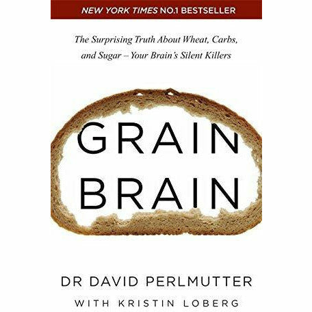 Pair of paperback books by David Perlmutter titled "Grain Brain" and "Sugar Your Brain's Silent Killers" in a Yellow Kite collection.