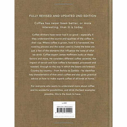 Hardcover copy of "The World Atlas of Coffee" by James Hoffmann, featuring coffee beans and brewing equipment on the cover.