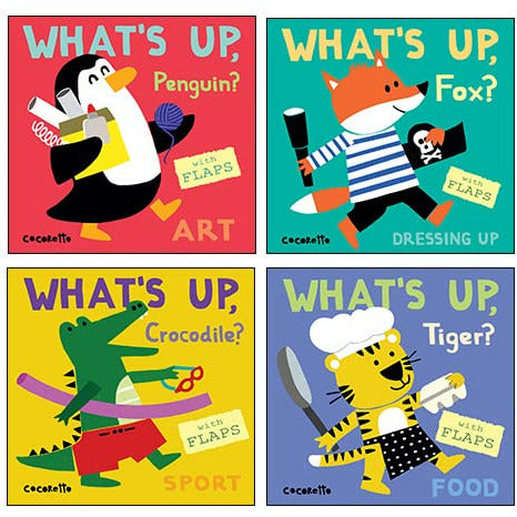 What's Up Tiger - Food, What's Up Fox? - Dressing Up, What's Up Crocodile - Sport, What's Up, Penguin? - Art 4 Books Collection Set - The Book Bundle