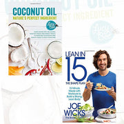 Set of two non-fiction books, "Lean in 15" and "Coconut Oil," by Joe Wicks and Lucy Bee, featuring blue covers.