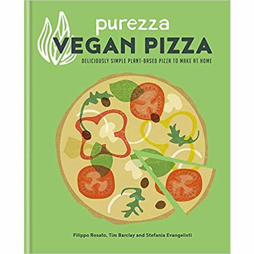 Cover of Purezza Vegan Pizza cookbook by Filippo Rosato, featuring a colorful plant-based pizza on a wooden board.