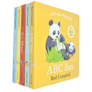 Set of five ABC Zoo and Farm-themed board books by Rod Campbell for children ages 0-2, featuring colorful animal illustrations.