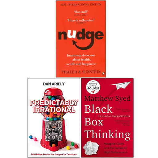 Nudge Improving Decisions About Health Wealth and Happiness, Predictably Irrational, Black Box Thinking 3 Books Collection Set - The Book Bundle