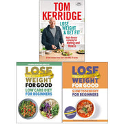 Set of three low carb diet beginner books by Tom Kerridge and Iota Publishing, featuring healthy recipes and weight loss tips.