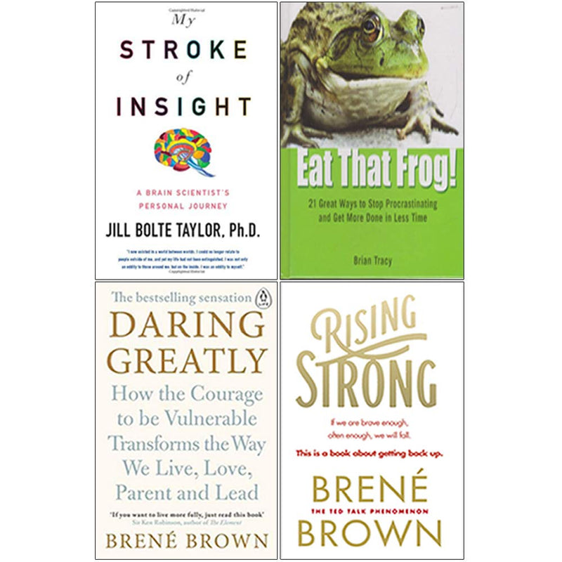 Collection of four non-fiction books by Jill Bolte Taylor and Brian Tracy, including My Stroke of Insight and Eat That Frog!