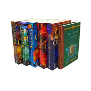 Set of six Heroes of Olympus books by Rick Riordan, young adult fantasy novels with colorful covers and illustrations.