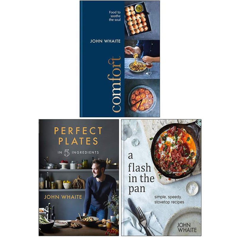 Comfort & A Flash in the Pan 3 Books collection set by John Whaite, hardcover non-fiction books with colorful covers.