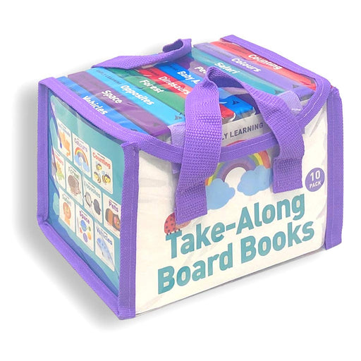 Take Along 10 Board Books Carry Pack Early Learning (Counting, Vehicles, Forest, Space, Safari, Pets, Colours, Baby Animals, Opposites, Dinosaurs) - The Book Bundle