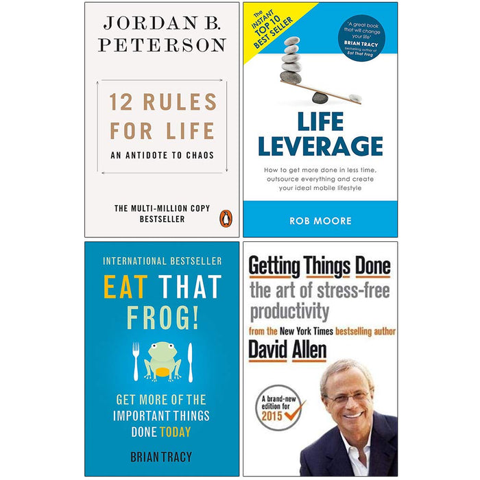 12 Rules for Life, Life Leverage, Eat That Frog, Getting Things Done 4 Books Collection Set - The Book Bundle