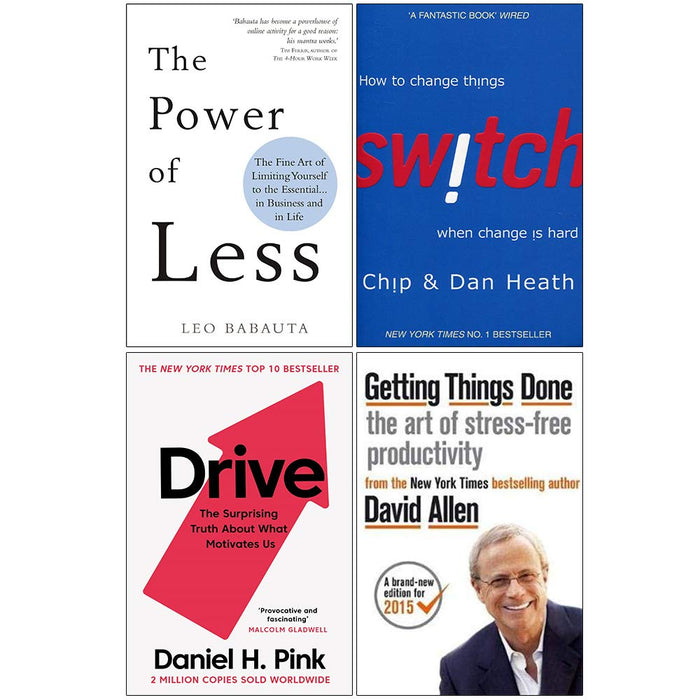 The Power of Less, Switch, Drive Daniel H. Pink, Getting Things Done 4 Books Collection Set - The Book Bundle