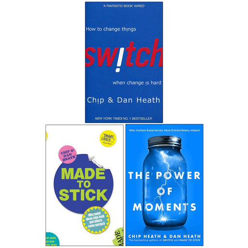 Switch, Made to Stick, The Power of Moments Collection 3 Books Set Chip Heath and Dan Heath - The Book Bundle
