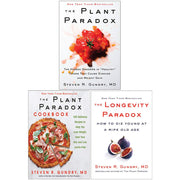 Set of three hardcover books by Steven Gundry, including The Plant Paradox, The Plant Paradox Cookbook, and The Longevity Paradox.