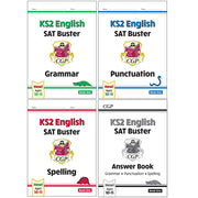 CGP KS2 English SAT Buster Grammar, Punctuation Book, Spelling Book, Grammar, Punctuation and Spelling Answer Book 4 Books Collection Set - The Book Bundle