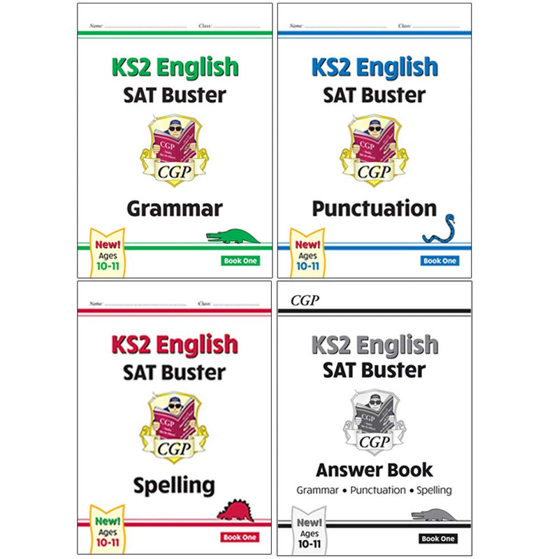 CGP KS2 English SAT Buster Grammar, Punctuation Book, Spelling Book, Grammar, Punctuation and Spelling Answer Book 4 Books Collection Set - The Book Bundle