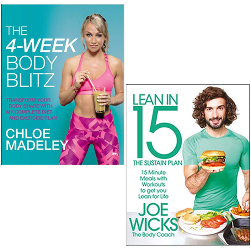 Paperback collection of "The 4-Week Body Blitz" and "Lean In 15: The Sustain Plan" books by Chloe Madeley and Joe Wicks.