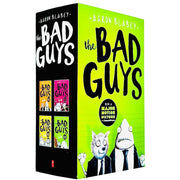 Four-book set of The Bad Guys Episodes 1-8 by Aaron Blabey, published by Scholastic, featuring colorful book covers.