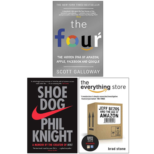 The Four, Shoe Dog A Memoir by the Creator of NIKE, The Everything Store Jeff Bezos and the Age of Amazon 3 Books Collection Set - The Book Bundle