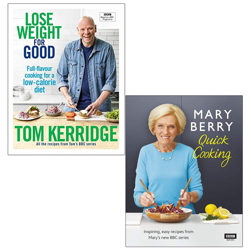 Mary Berry's Quick Cooking collection set with two hardcover cookbooks by Mary Berry and Tom Kerridge, featuring quick and easy recipes.