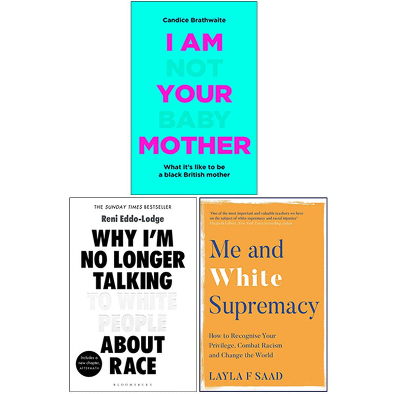 Three non-fiction books by Candice Brathwaite, Reni Eddo-Lodge, and Robin DiAngelo in a collection set, featuring diverse social themes.