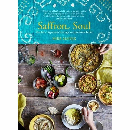 Two hardcover books from Mira Manek's Bowls Of Goodness & Saffron Soul collection, featuring colorful cover art and titles.