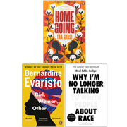 Set of three paperback fiction books including "Homegoing" by Yaa Gyasi and works by Bernardine Evaristo, featuring diverse female characters.